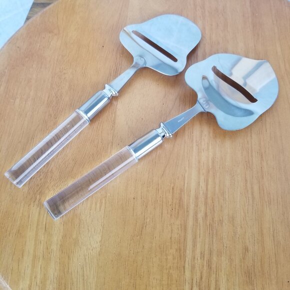 Vintage Serving Set Clear Lucite Handles 2-Piece Cheese Slicer Stainless Steel - Picture 7 of 7